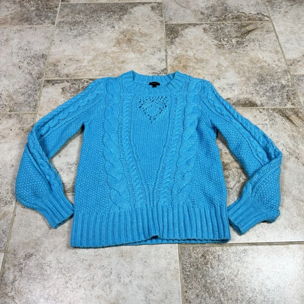Talbots Sweater Women's‎ Small Blue Cable Knit Soft Light Wool Blend Grandma